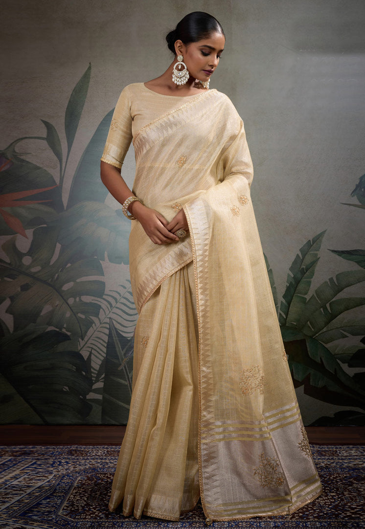 Beige Linen Saree With Blouse