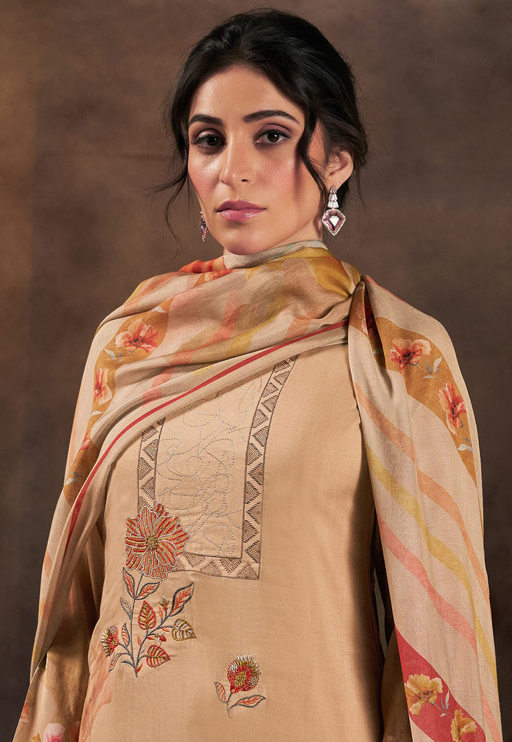 Beige Muslin Pant Style Suit