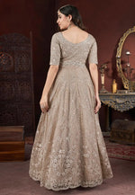 Load image into Gallery viewer, Beige Net Embroidered Readymade Long Anarkali Suit
