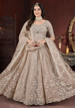 Load image into Gallery viewer, Beige Net Embroidered Readymade Long Anarkali Suit
