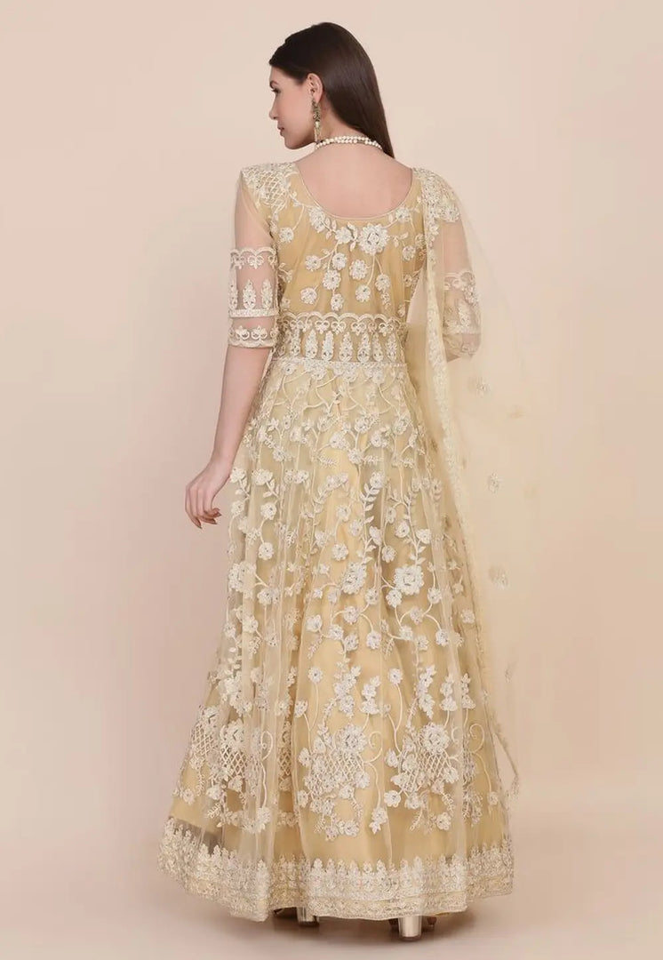 Beige Net Long Anarkali Suit
