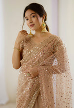 Load image into Gallery viewer, Beige Net Sequence Saree
