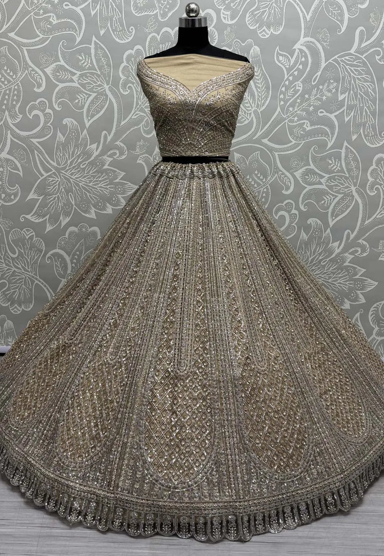 Beige Net Wedding Lehenga Choli