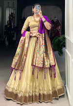 Load image into Gallery viewer, Beige Organza Circular Lehenga Choli
