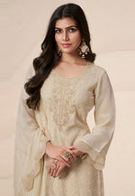 Load image into Gallery viewer, Beige Organza Embroidered Pakistani Suit
