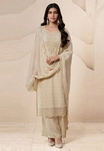 Load image into Gallery viewer, Beige Organza Embroidered Pakistani Suit
