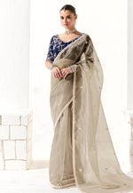Load image into Gallery viewer, Beige Organza Saree With Blouse
