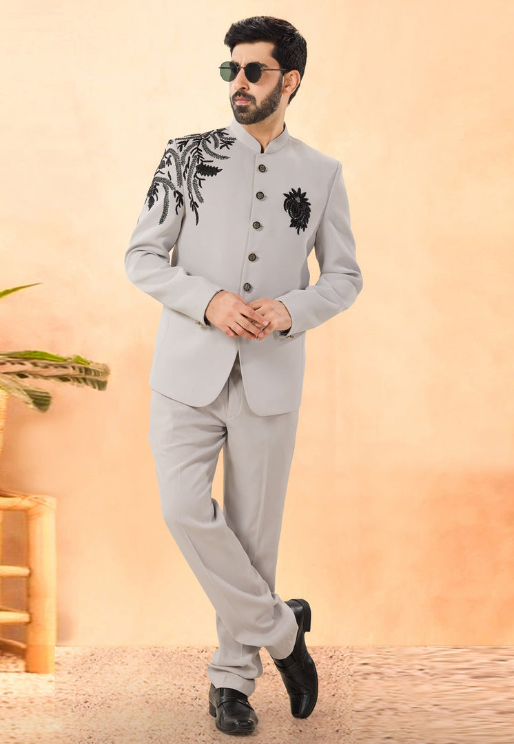 Beige Rayon Jodhpuri Suit