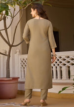 Load image into Gallery viewer, Beige Rayon Readymade Pant Style Suit
