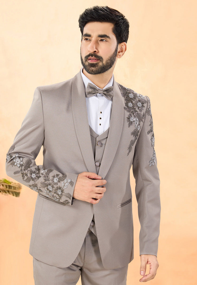 Beige Rayon Tuxedos Suit
