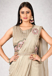 Beige Shimmer Georgette Saree With Blouse