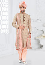 Load image into Gallery viewer, Beige Silk Achkan Style Sherwani

