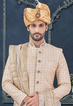 Load image into Gallery viewer, Beige Silk Achkan Style Sherwani
