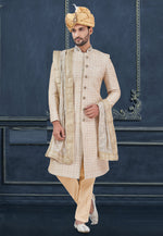 Load image into Gallery viewer, Beige Silk Achkan Style Sherwani
