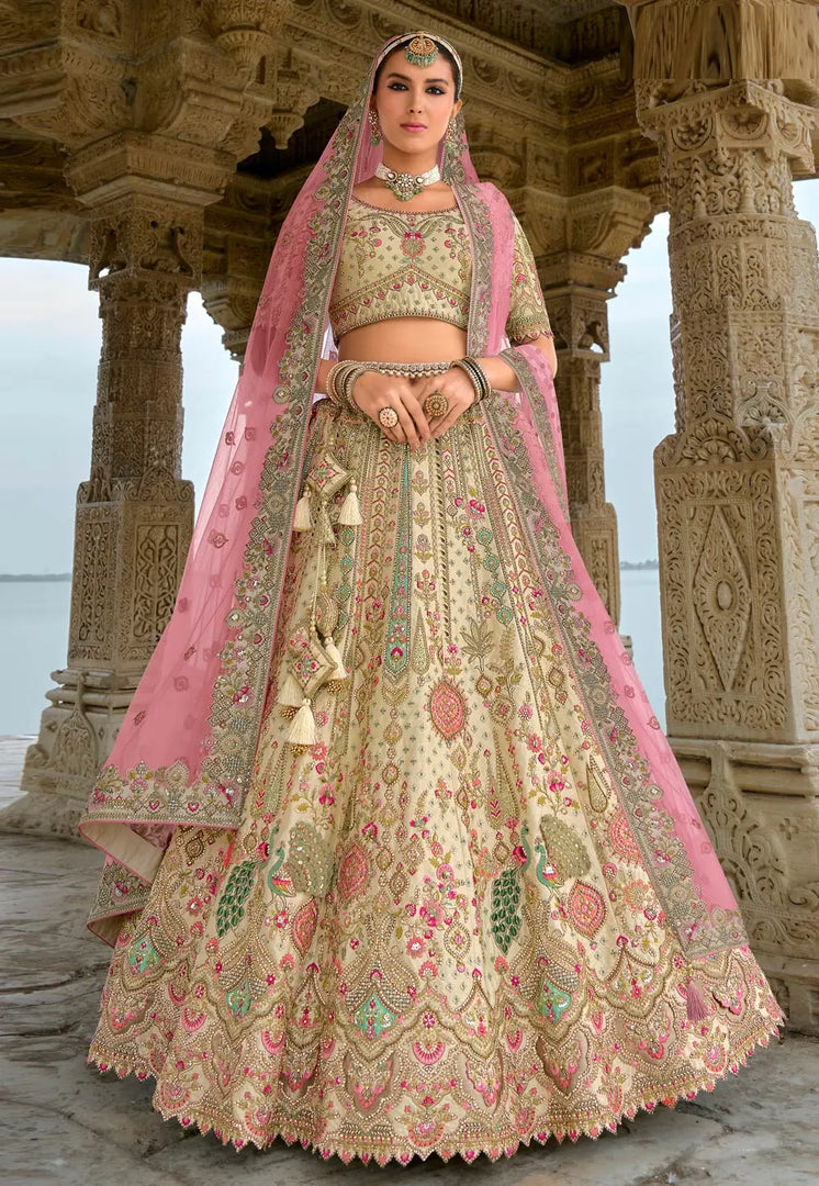 Beige Silk Bridal Lehenga Choli