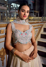 Load image into Gallery viewer, Beige Silk Circular Lehenga Choli
