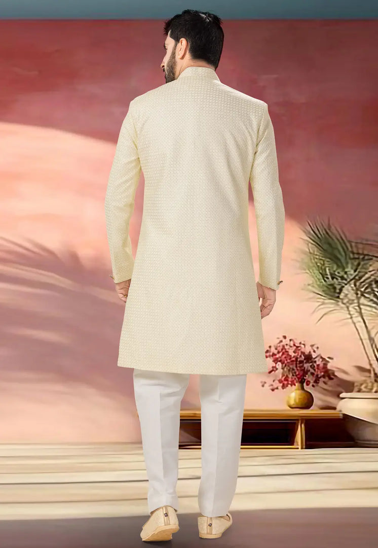 Beige Silk Indo Western Sherwani