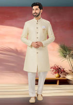Load image into Gallery viewer, Beige Silk Indo Western Sherwani

