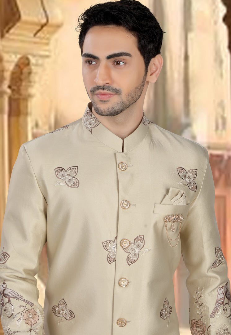 Beige Silk Indo Western Sherwani