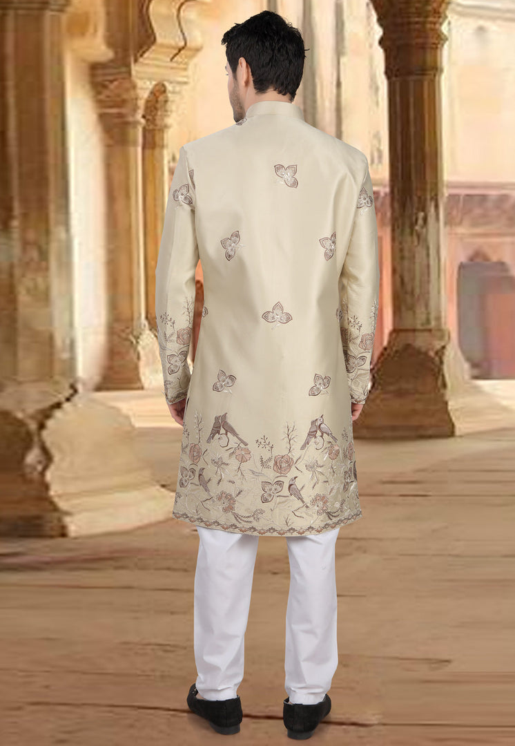 Beige Silk Indo Western Sherwani