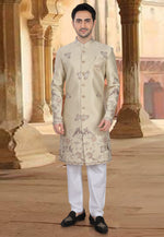 Load image into Gallery viewer, Beige Silk Indo Western Sherwani
