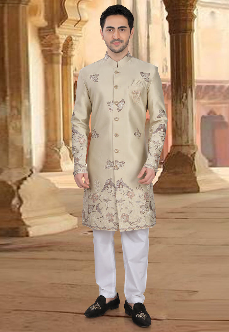 Beige Silk Indo Western Sherwani
