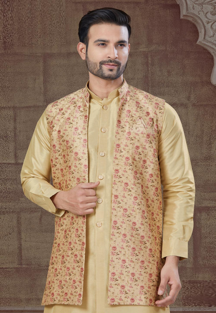 Beige Silk Indo Western Suit