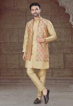 Load image into Gallery viewer, Beige Silk Indo Western Suit
