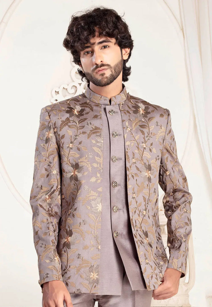Beige Silk Indo Western Suit