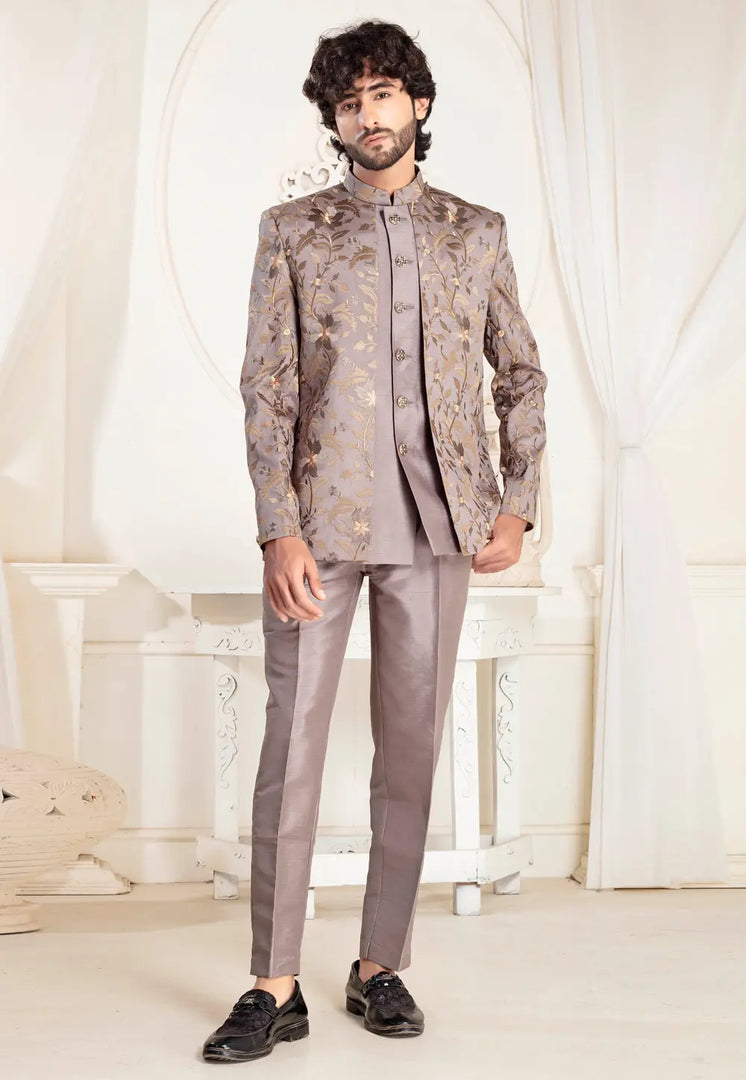 Beige Silk Indo Western Suit