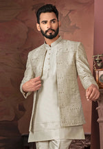 Load image into Gallery viewer, Beige Silk Indo Western Suit
