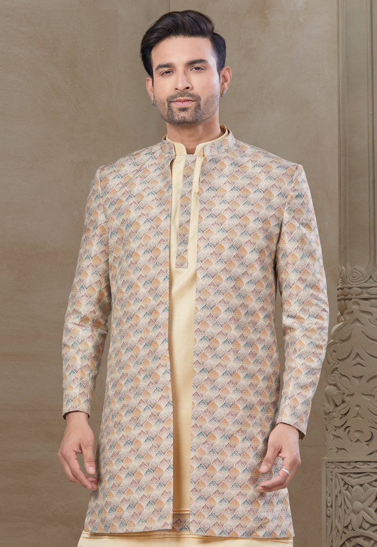 Beige Silk Indo Western Suit
