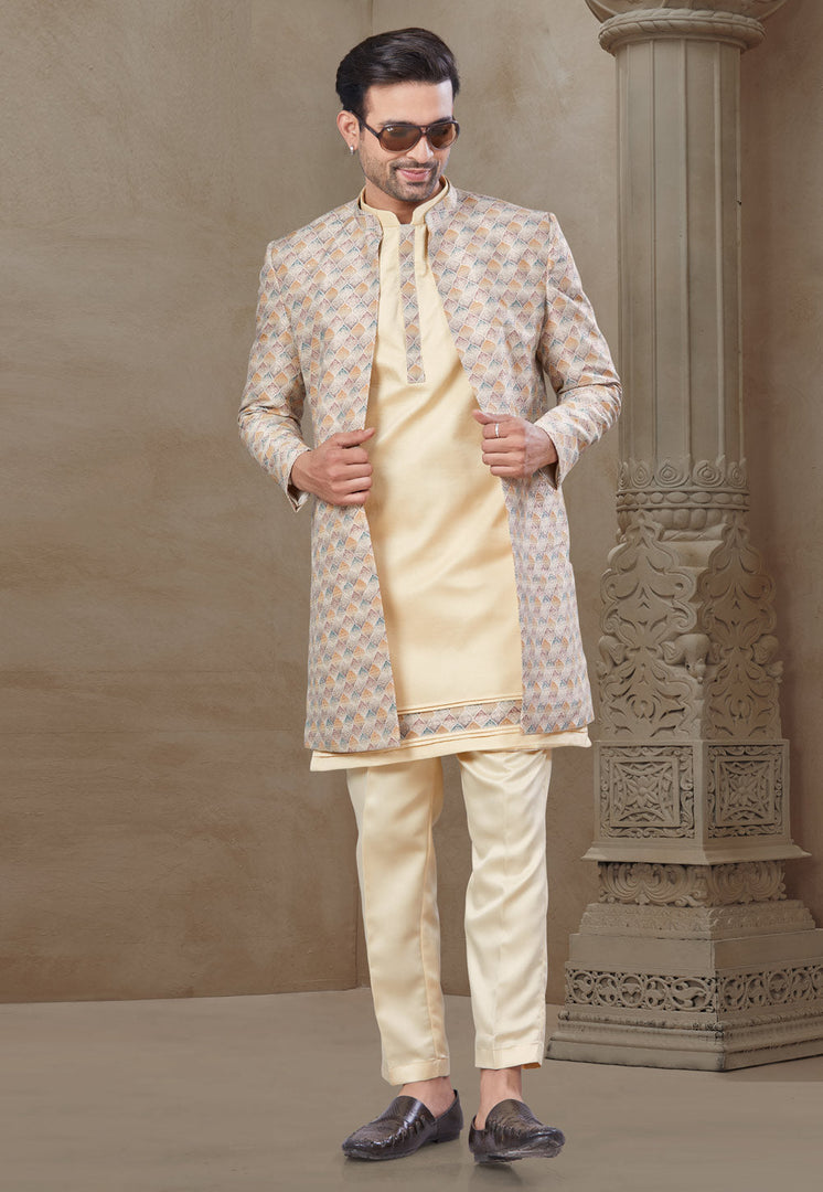 Beige Silk Indo Western Suit