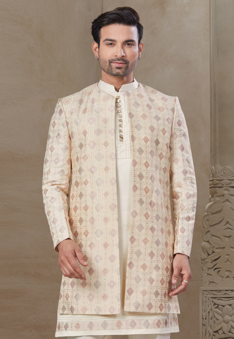 Beige Silk Indo Western Suit