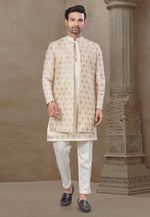Load image into Gallery viewer, Beige Silk Indo Western Suit
