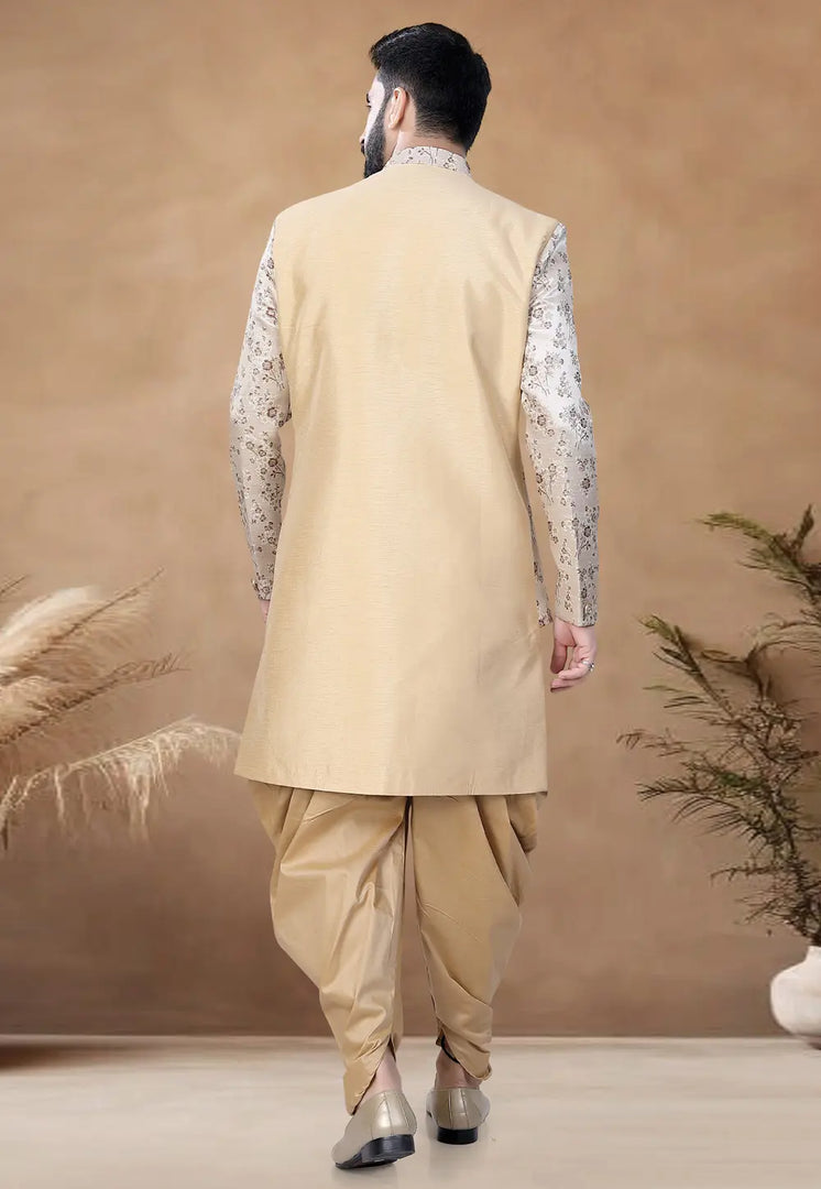 Beige Silk Indo Western Suit
