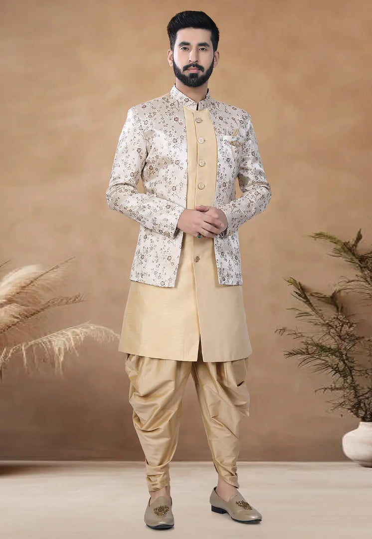 Beige Silk Indo Western Suit