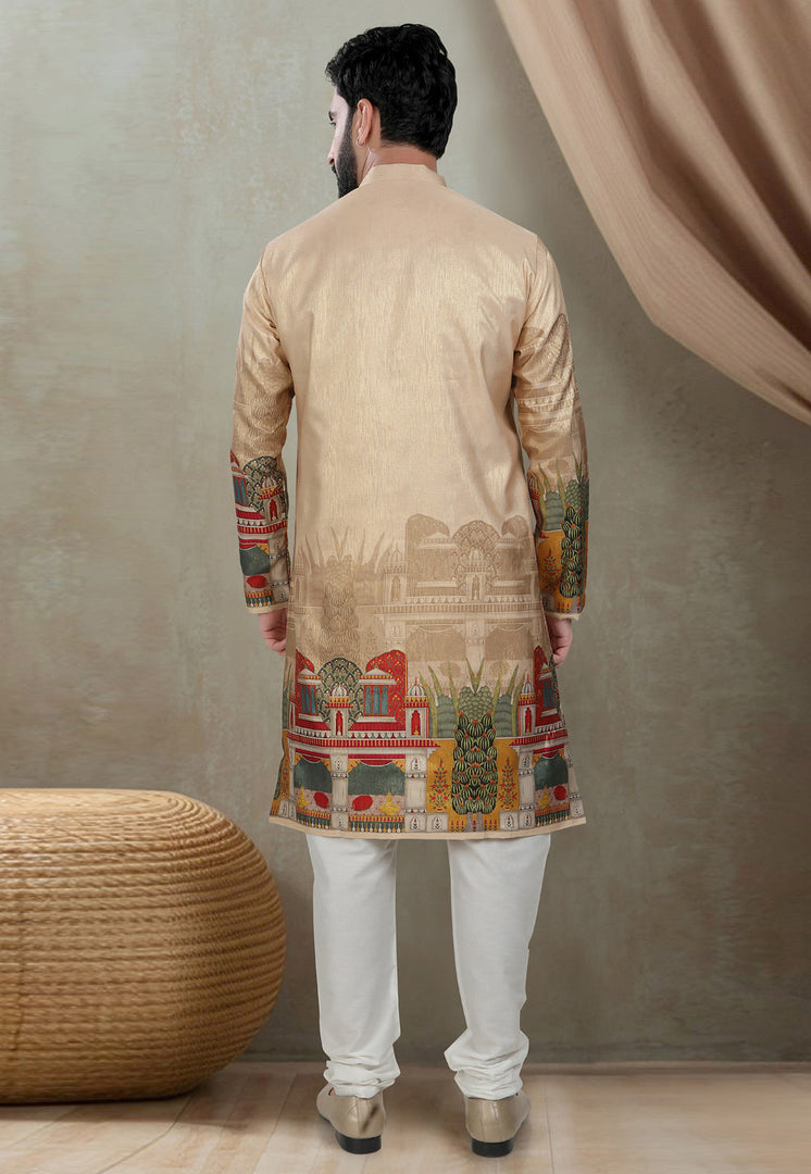 Beige Silk Kurta Pajama