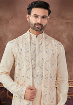 Load image into Gallery viewer, Beige Silk Kurta Pajama With Jacket

