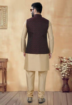 Load image into Gallery viewer, Beige Silk Kurta Pajama With Jacket
