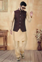 Load image into Gallery viewer, Beige Silk Kurta Pajama With Jacket
