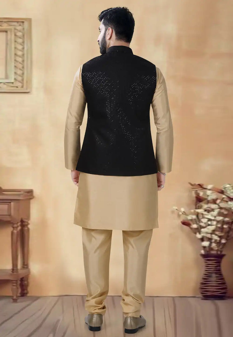 Beige Silk Kurta Pajama With Jacket