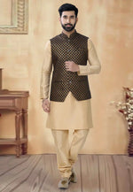 Load image into Gallery viewer, Beige Silk Kurta Pajama With Jacket
