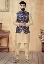 Load image into Gallery viewer, Beige Silk Kurta Pajama With Jacket
