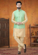 Load image into Gallery viewer, Beige Silk Kurta Pajama With Jacket
