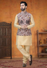 Load image into Gallery viewer, Beige Silk Kurta Pajama With Jacket
