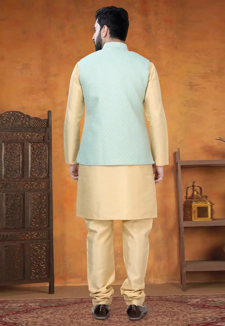 Beige Silk Kurta Pajama With Jacket