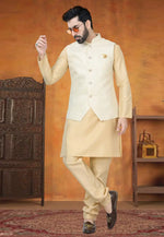 Load image into Gallery viewer, Beige Silk Kurta Pajama With Jacket
