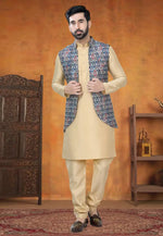 Load image into Gallery viewer, Beige Silk Kurta Pajama With Jacket
