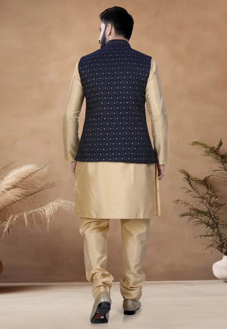 Beige Silk Kurta Pajama With Jacket